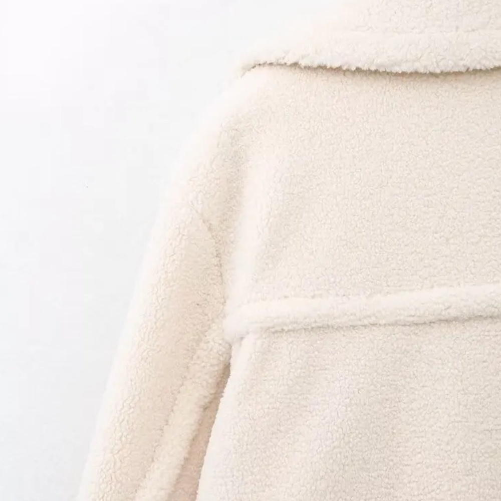 Teddy Long Coat in Cream - Women's Double-Breasted Teddy Jacket - Picture 11 of 12